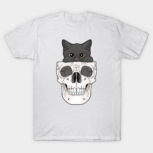 Black Kitty & Skull T-Shirt by tiina menzel